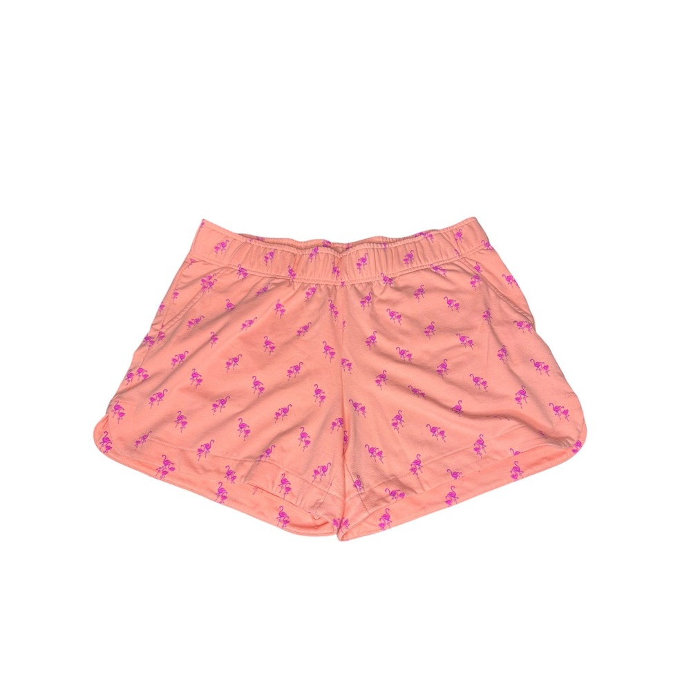Lilly Pulitzer Kylar Flamingo Print Knit Shorts Womens Large Peach Hyacinth
